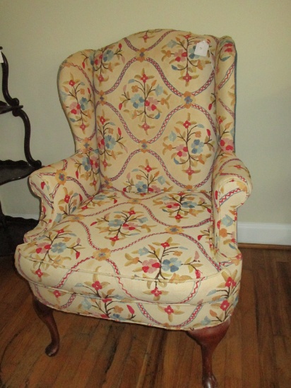 Wingback Chair w/ Embroidered Floral Upholstery