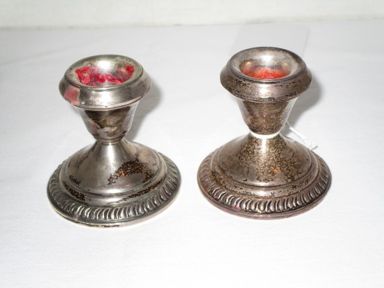 Pair - Sterling Weighted Candle Sticks - Bell w/ LA Hallmark