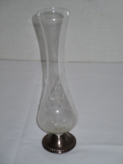 Etched Glass Bud Vase w/ Duchin Sterling Weighted Base