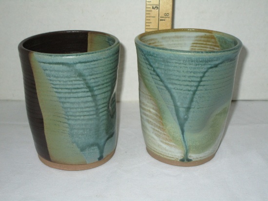 Pair - Artist Signed Pottery Tumblers