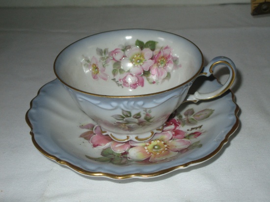 Imperial Germany Porcelain Cup & Saucer w/ Hand Decorated Floral Design