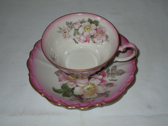Imperial Germany Porcelain Cup & Saucer w/ Hand Decorated Floral Design
