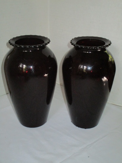 Pair - Ruby Glass Vases