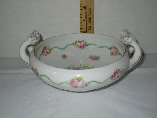 Semi Porcelain Double Handled Bowl w/ Floral Design - Marked Victoria Austria