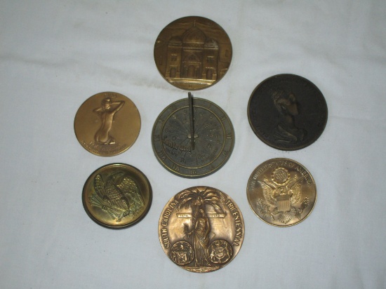 Lot - Misc. Miniature Sundial & Medallions - Various Designs - Some Marked Metallic Art Bronze