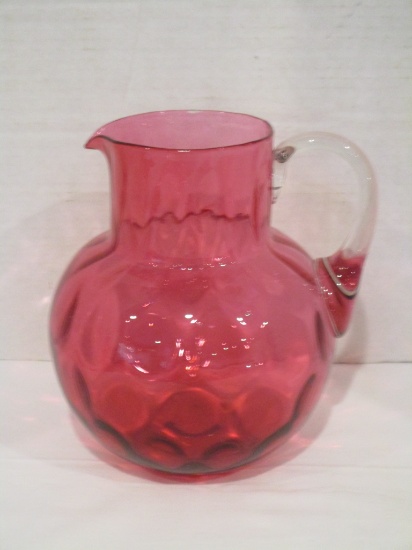 Cranberry Glass Pitcher w/ Clear Applied Handle