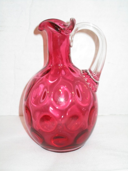 Cranberry Glass Pitcher w/ Applied Clear Stretch Glass Handle