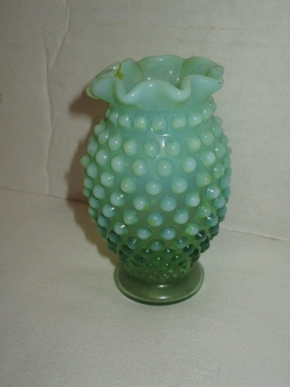 Fenton Green Opalescent Hobnail Bud Vase