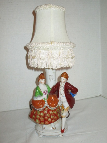 Semi Porcelain Boudoir Lamp - Hand Painted Victorian Era Couple