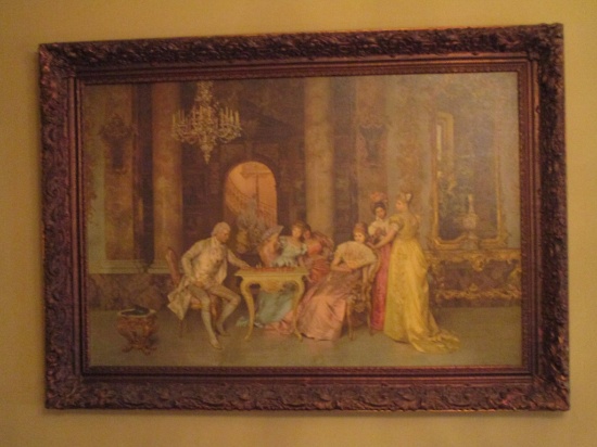 Victorian Screen Print on Board in Ornate Frame