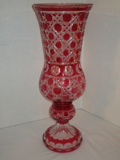 Bohemian Cranberry Cut to Clear Vase