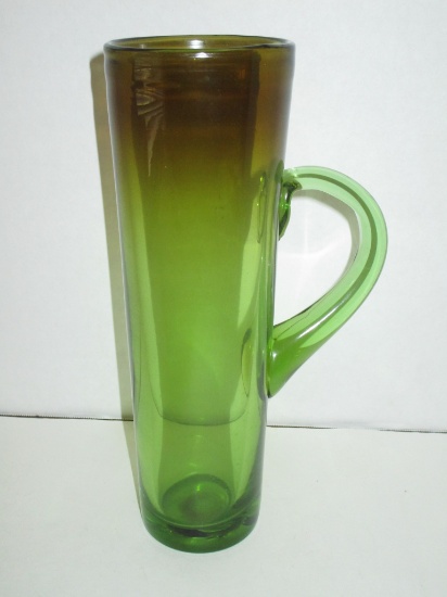 Beautiful Green Art Glass Tall Stein w/ Applied Handle