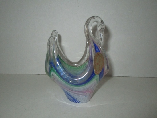 Vintage 5" Murano Glass Swan w/ Original Label