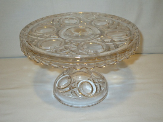 Pressed Glass Pedestal Cake Plate - 6" Tall, 9 1/4" Diam