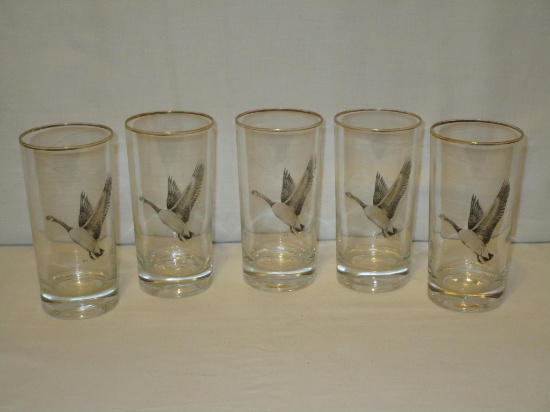 5 Drinking Glasses w/ Duck Decals