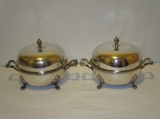 Pair Small Covered Footed Casseroles - 5.5" X 6.5"