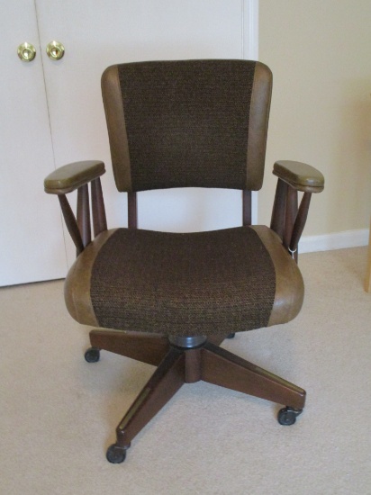 Rolling Office Chair w/ Faux Leather & Tweed Upholstery.