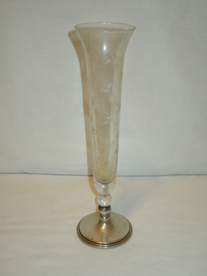 Etched Glass Bud Vase w/ Sterling Base