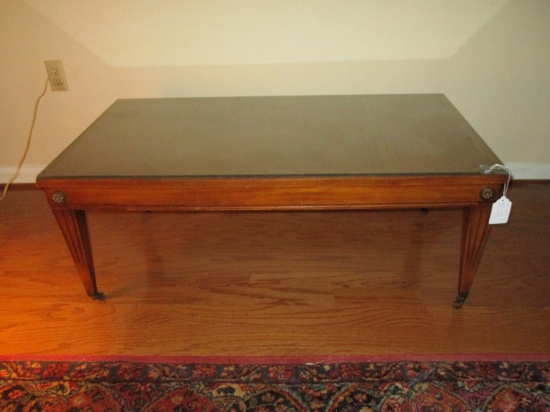 Leather Top Coffee Table w/ Castors & Glass Top - 16" T X 42" W X 23 1/4" D