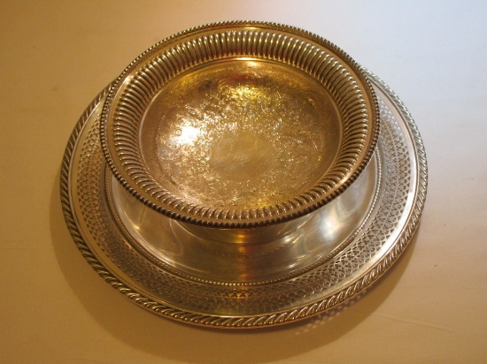 9.5" Pierced Edge Sterling Plate & 6" Sterling Footed Bowl w/ Embossing