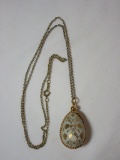 Porcelain Egg Pendant w/ Goldtone Chain (Hand Painted Gold Design)