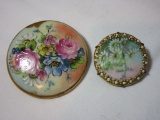 2 Porcelain Hand Painted Pins