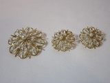 Gold Brooch w/ Pearls & Matching Pierced Earrings