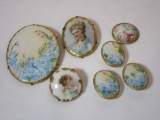 Lot - Painted Porcelain Jewelry  (3 Brooches, 3 Button Studs, 1 Disc)