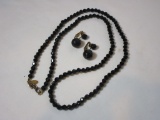 Black Jet Beads & Clip On Earrings