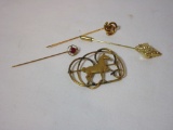 Gold tone Equestrian Pin  &  & 3 Stick Pins - 10k & Gold & Ruby