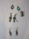 Vintage Sterling & Turquoise - (2) Pairs Earrings, Insect Pin