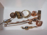 Lot - Gold Misc. Jewelry (Cabochon Ruby,  Pearl  Pin, Misc. Stones Opal & Other