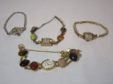 Lot - 4 Vintage Watches - 2 w/ Scarab Bands - Longines, Pedre, Green Curvex, Timex