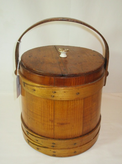 Wood Sugar Bucket w/ Handle Attached & Lid w/ added Porcelain Finial