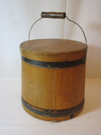 Early Wood Firkin w/ Lid & Wire Handle