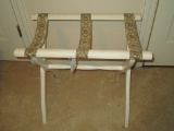 Painted White Luggage Rack with Ribbon Straps