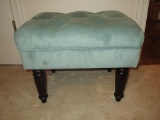 Tufted Upholstered Top Foot Stool with Mahogany Turned Legs