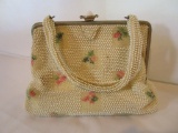 Vintage Beaded Purse has Handle with Mixed Stone Clasp.  Includes Change Purse & Cigarette Case
