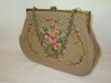 Vintage Needlepoint Purse with Chain Handle & Clasp.  Includes Change Purse
