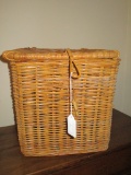 Woven Wicker Clothes Basket with Hinged Lid