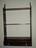 Mahogany Chippendale Style Wall Shelf - 3 Shelves with Bottom Drawer