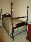 Pair Mahogany Pineapple Post Twin Beds with Bed Treatments, & Bed Lamps (Free mattresses & box sprin