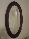 Mahogany Oval Framed Wall Mirror with Beaded Accents