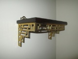 Pair Brass & Wood Chippendale Style Wall Shelves