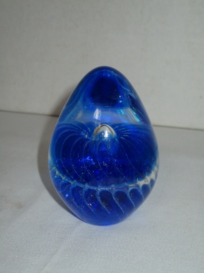 Beautiful Art Glass Paperweight - Cobalt Swirl Pattern Signed by Artist