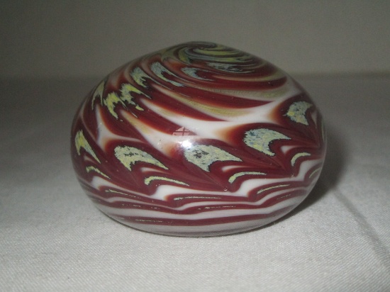 Artist Signed Swirl Pattern Art Glass Paperweight