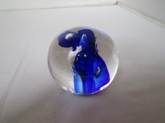 Art Glass Paperweight w/ Colbalt Center