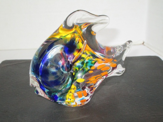 Artist Signed Art Glass Tropical Fish Paperweight