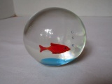 Art Glass Paperweight w/ Red Fish