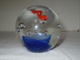Art Glass Paperweight w/ Tropical Fish Design